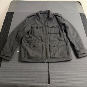 Gap Mens Wool Blend Military Field Jacket Charcoal Gray Full Zip Epaulettes L